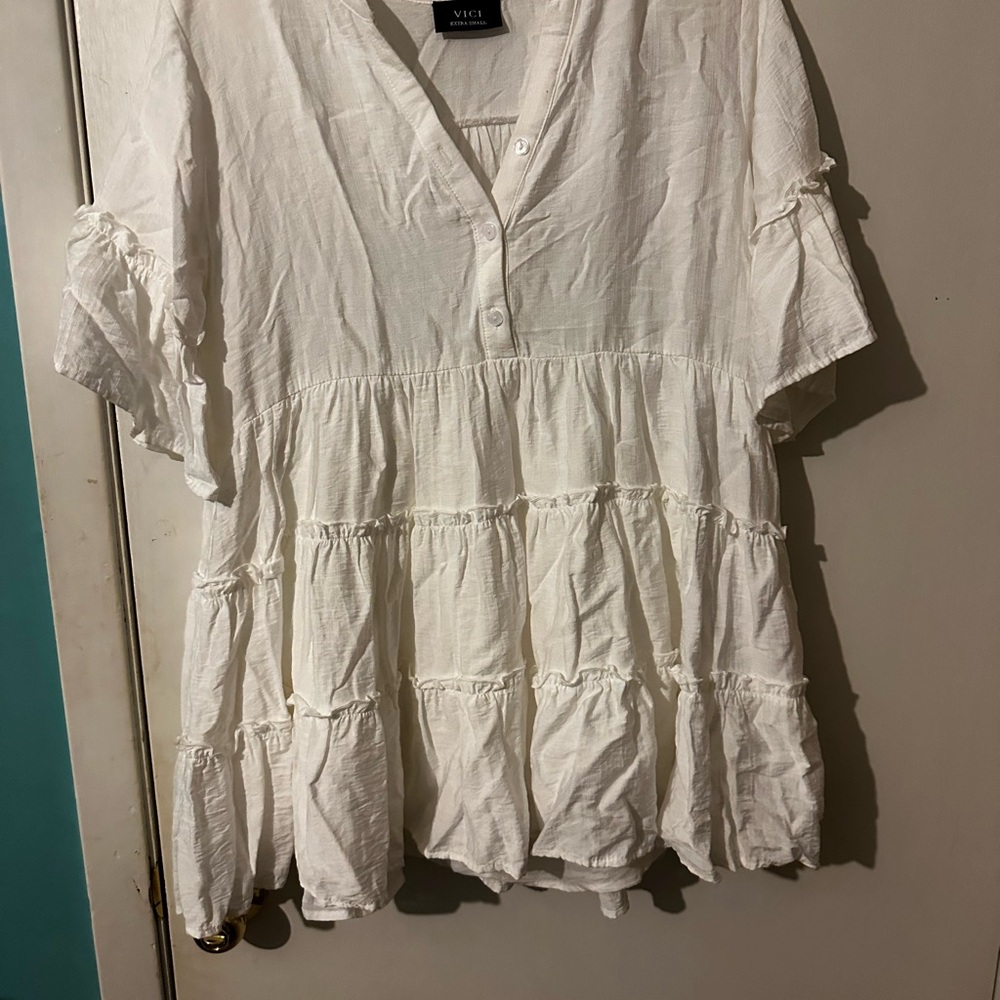 Vici White Ruffle Tiered Babydoll dress